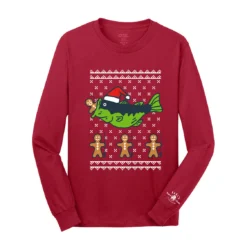 Karl's Fishing & Outdoors Karl's Bait & Tackle Ugly Fishmas Shirt - Bass Gingerbread
